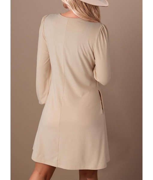 Dokotoo Fall Dresses for Women 2025 Crew Neck Long Sleeve A Line Shift Dress Solid Color Loose Fit Mini Dress