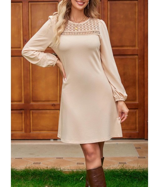 Dokotoo Fall Dresses for Women 2025 Crew Neck Long Sleeve A Line Shift Dress Solid Color Loose Fit Mini Dress