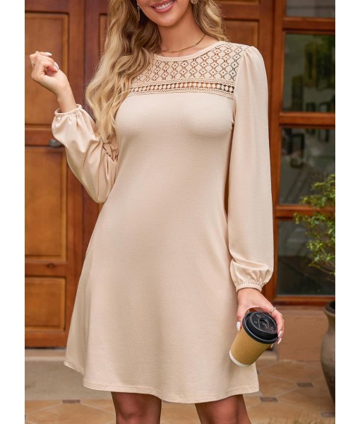 Dokotoo Fall Dresses for Women 2025 Crew Neck Long Sleeve A Line Shift Dress Solid Color Loose Fit Mini Dress