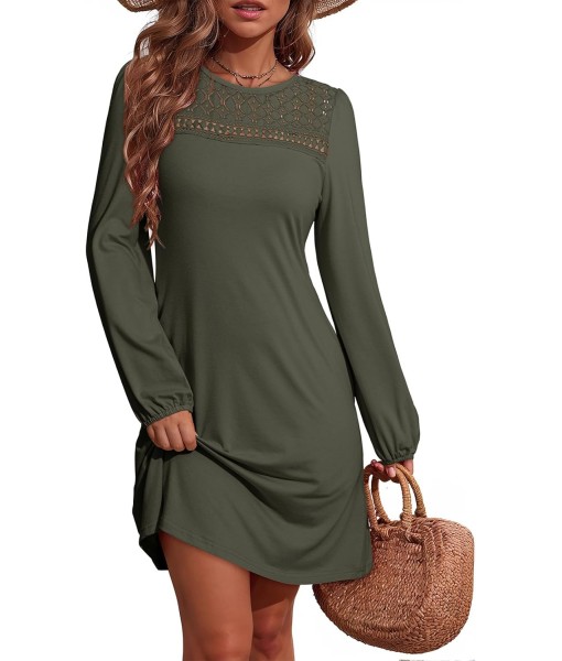 Dokotoo Fall Dresses for Women 2025 Crew Neck Long Sleeve A Line Shift Dress Solid Color Loose Fit Mini Dress
