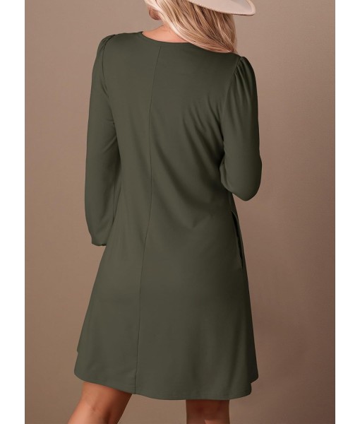 Dokotoo Fall Dresses for Women 2025 Crew Neck Long Sleeve A Line Shift Dress Solid Color Loose Fit Mini Dress