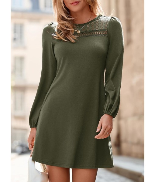Dokotoo Fall Dresses for Women 2025 Crew Neck Long Sleeve A Line Shift Dress Solid Color Loose Fit Mini Dress