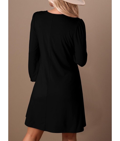 Dokotoo Fall Dresses for Women 2025 Crew Neck Long Sleeve A Line Shift Dress Solid Color Loose Fit Mini Dress