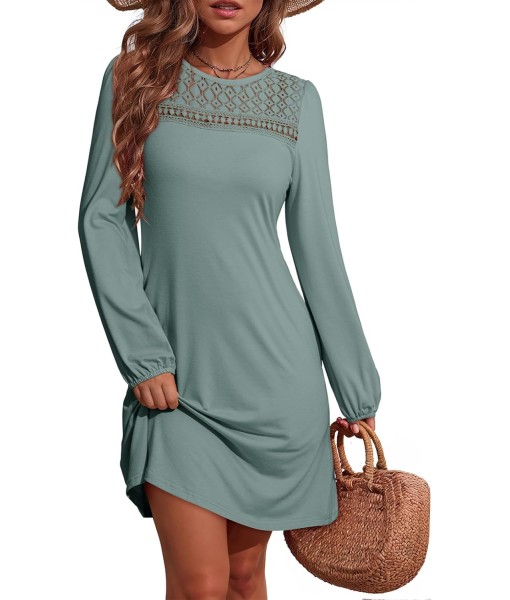 Dokotoo Fall Dresses for Women 2025 Crew Neck Long Sleeve A Line Shift Dress Solid Color Loose Fit Mini Dress