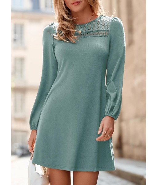 Dokotoo Fall Dresses for Women 2025 Crew Neck Long Sleeve A Line Shift Dress Solid Color Loose Fit Mini Dress