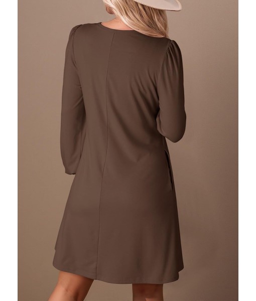 Dokotoo Fall Dresses for Women 2025 Crew Neck Long Sleeve A Line Shift Dress Solid Color Loose Fit Mini Dress