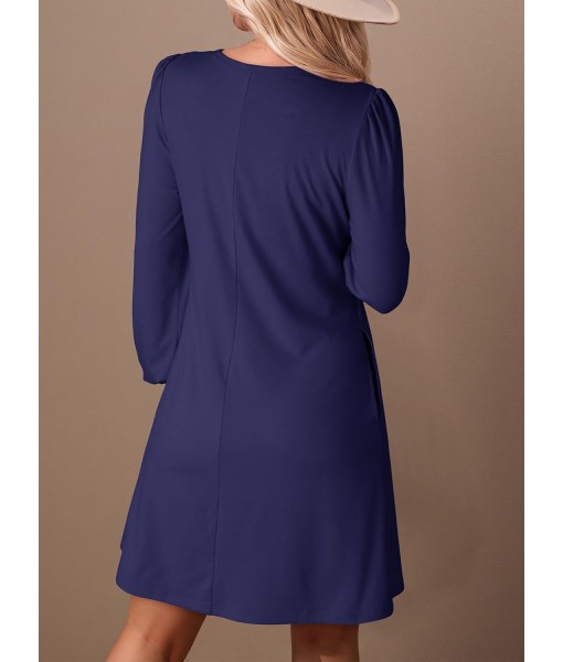Dokotoo Fall Dresses for Women 2025 Crew Neck Long Sleeve A Line Shift Dress Solid Color Loose Fit Mini Dress