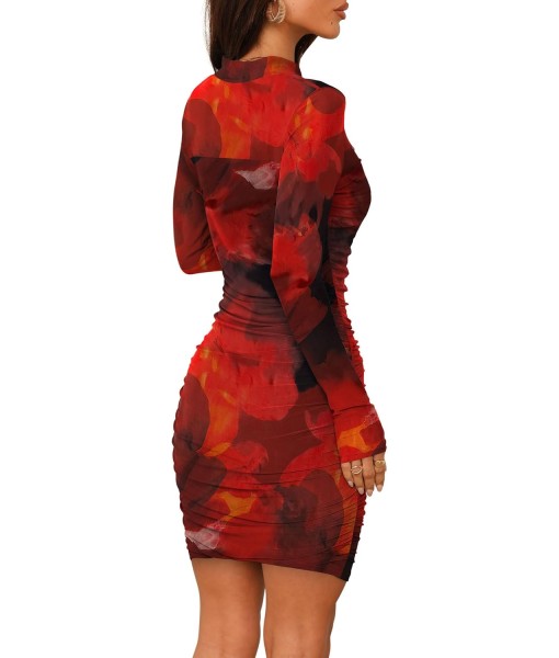 WIHOLL Women's Mesh Sheer Long Sleeve Ruched Mini Dress Sexy Bodycon Mock Neck Cocktail Party Club Dresses 2025