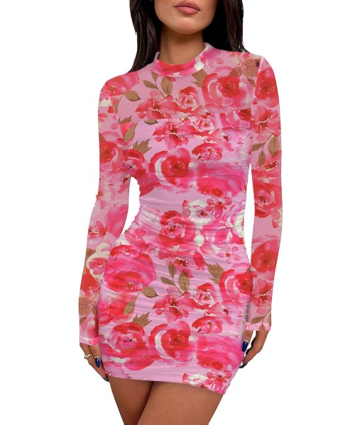 WIHOLL Women's Mesh Sheer Long Sleeve Ruched Mini Dress Sexy Bodycon Mock Neck Cocktail Party Club Dresses 2025