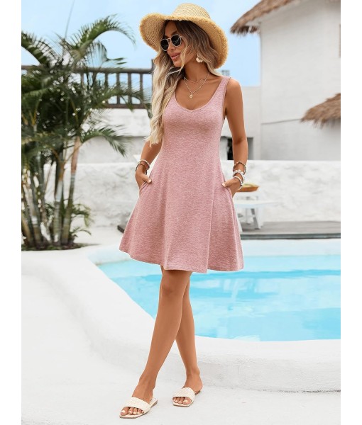 Women's Scoop Neck Sleeveless Dress Loose Fit Casual Sundress Breathable Flowy Vacation Dress