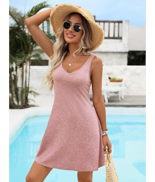 Women's Scoop Neck Sleeveless Dress Loose Fit Casual Sundress Breathable Flowy Vacation Dress