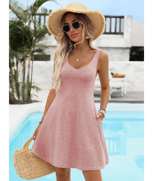 Women's Scoop Neck Sleeveless Dress Loose Fit Casual Sundress Breathable Flowy Vacation Dress