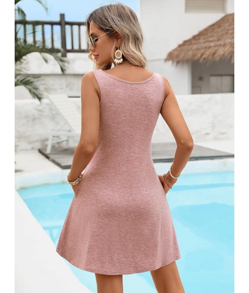 Women's Scoop Neck Sleeveless Dress Loose Fit Casual Sundress Breathable Flowy Vacation Dress