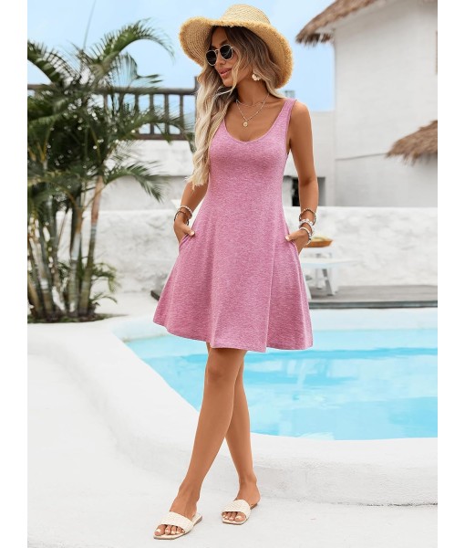 Women's Scoop Neck Sleeveless Dress Loose Fit Casual Sundress Breathable Flowy Vacation Dress