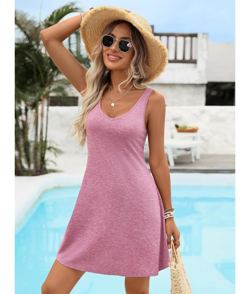 Women's Scoop Neck Sleeveless Dress Loose Fit Casual Sundress Breathable Flowy Vacation Dress