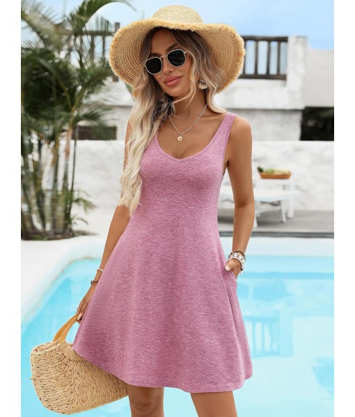 Women's Scoop Neck Sleeveless Dress Loose Fit Casual Sundress Breathable Flowy Vacation Dress