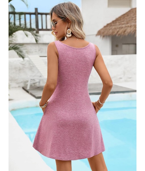 Women's Scoop Neck Sleeveless Dress Loose Fit Casual Sundress Breathable Flowy Vacation Dress