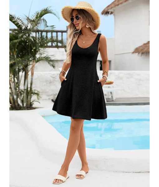 Women's Scoop Neck Sleeveless Dress Loose Fit Casual Sundress Breathable Flowy Vacation Dress