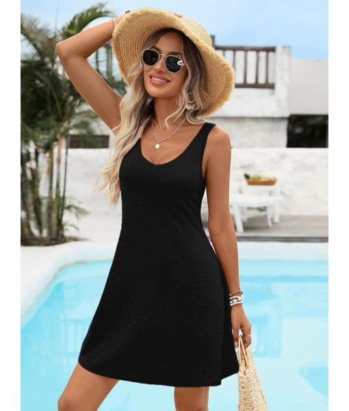 Women's Scoop Neck Sleeveless Dress Loose Fit Casual Sundress Breathable Flowy Vacation Dress
