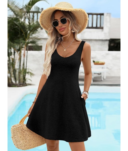Women's Scoop Neck Sleeveless Dress Loose Fit Casual Sundress Breathable Flowy Vacation Dress