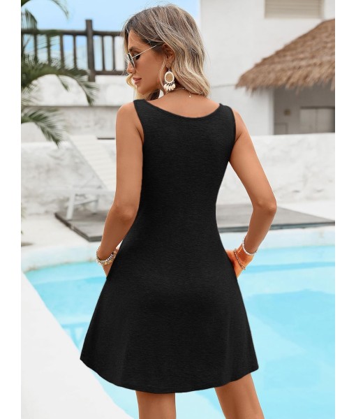 Women's Scoop Neck Sleeveless Dress Loose Fit Casual Sundress Breathable Flowy Vacation Dress
