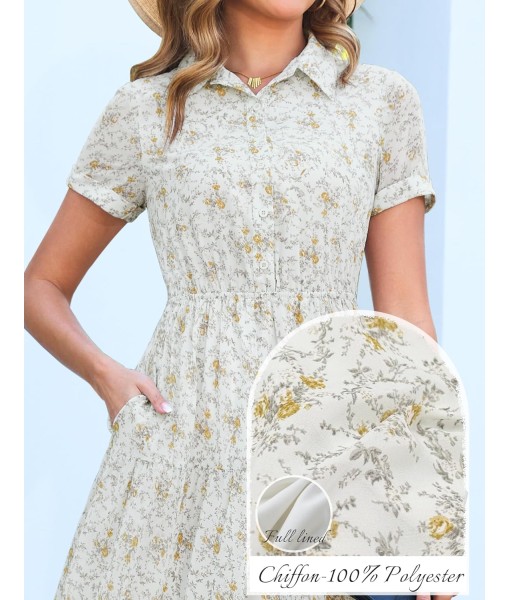 Kranda Women 2025 Summer Fall Collared V Neck Short Sleeve Button Down Chiffon Long Tiered Floral Maxi Dress with Pockets