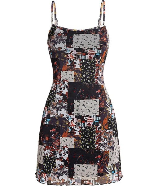Milumia Women's Vintage 90s Mini Dress Spaghetti Strap Boho Mesh Short Dresses