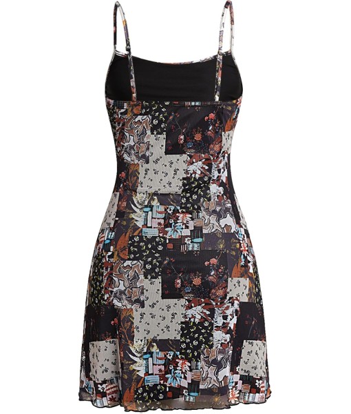 Milumia Women's Vintage 90s Mini Dress Spaghetti Strap Boho Mesh Short Dresses