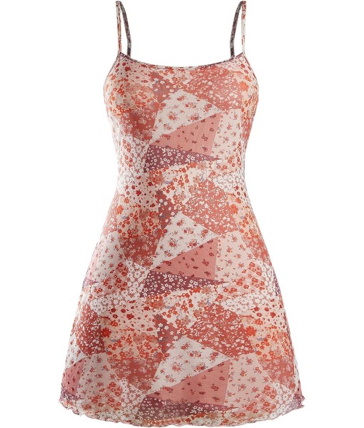 Milumia Women's Vintage 90s Mini Dress Spaghetti Strap Boho Mesh Short Dresses
