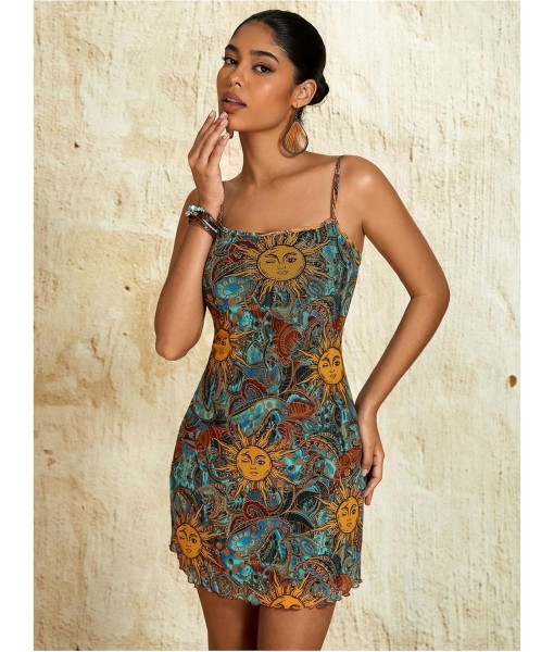 Milumia Women's Vintage 90s Mini Dress Spaghetti Strap Boho Mesh Short Dresses
