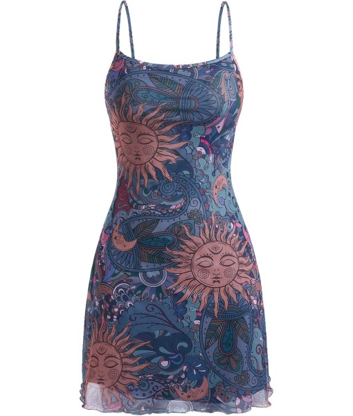 Milumia Women's Vintage 90s Mini Dress Spaghetti Strap Boho Mesh Short Dresses