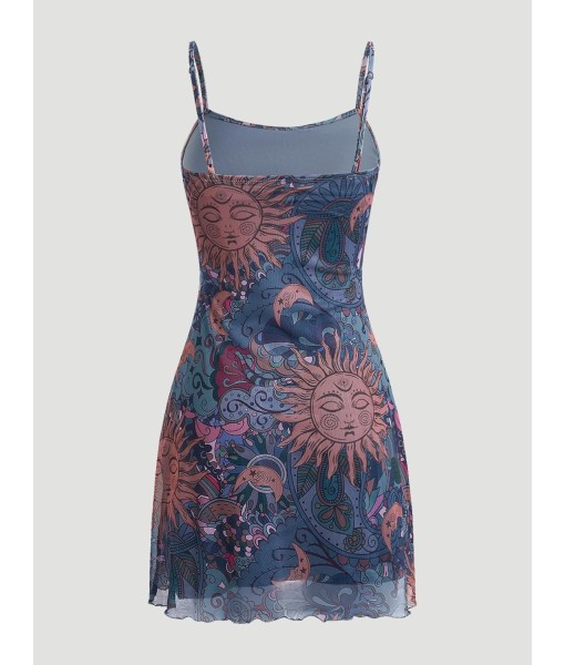 Milumia Women's Vintage 90s Mini Dress Spaghetti Strap Boho Mesh Short Dresses