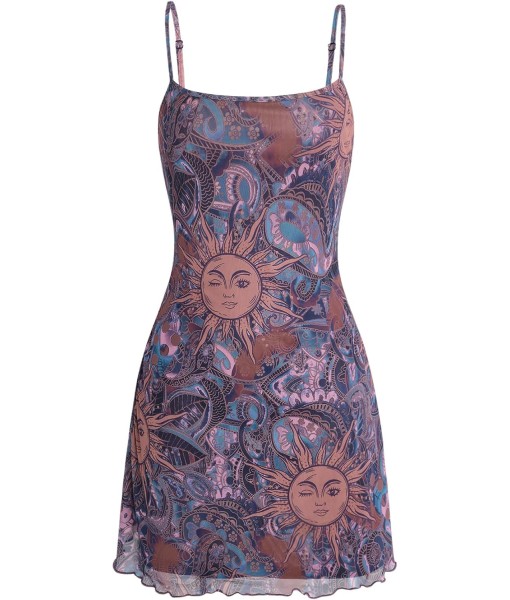 Milumia Women's Vintage 90s Mini Dress Spaghetti Strap Boho Mesh Short Dresses