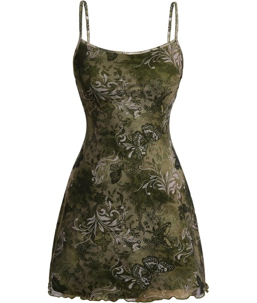 Milumia Women's Vintage 90s Mini Dress Spaghetti Strap Boho Mesh Short Dresses