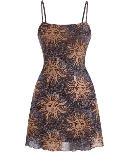 Milumia Women's Vintage 90s Mini Dress Spaghetti Strap Boho Mesh Short Dresses