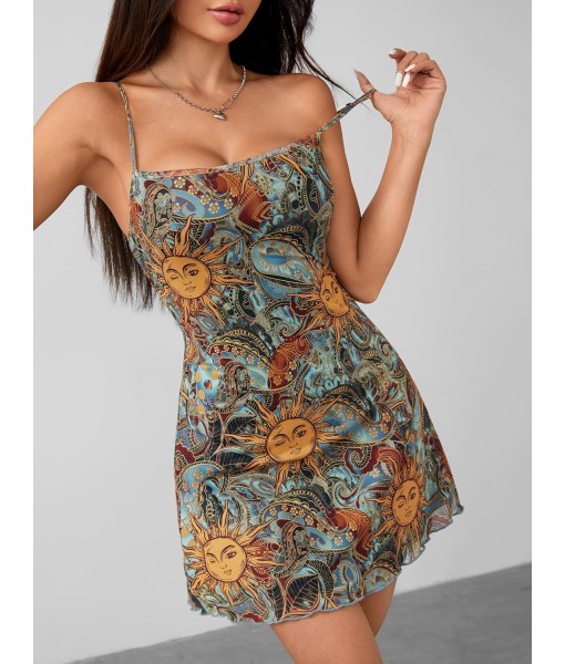 Milumia Women's Vintage 90s Mini Dress Spaghetti Strap Boho Mesh Short Dresses