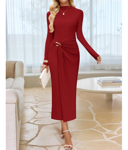 ZESICA Women's 2025 Fall Long Sleeve Bodycon Dress Mock Neck Party Cocktail Wedding Guest Long Midi Dresses