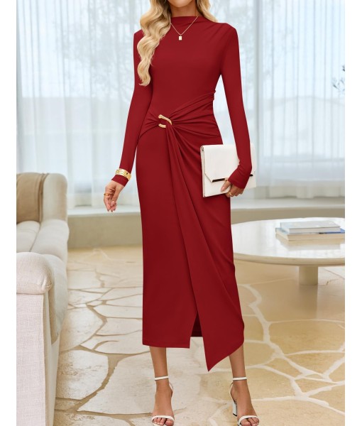 ZESICA Women's 2025 Fall Long Sleeve Bodycon Dress Mock Neck Party Cocktail Wedding Guest Long Midi Dresses