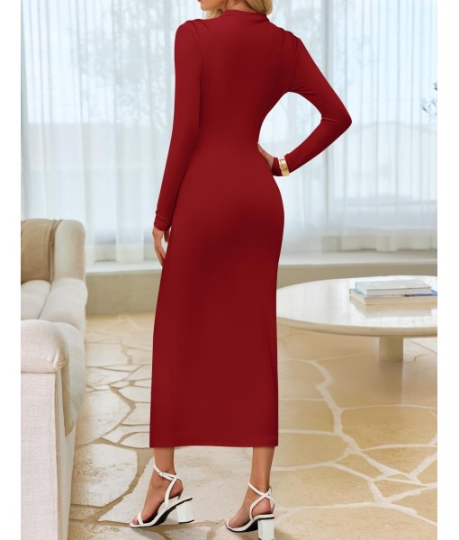 ZESICA Women's 2025 Fall Long Sleeve Bodycon Dress Mock Neck Party Cocktail Wedding Guest Long Midi Dresses