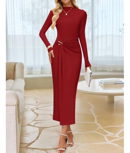 ZESICA Women's 2025 Fall Long Sleeve Bodycon Dress Mock Neck Party Cocktail Wedding Guest Long Midi Dresses