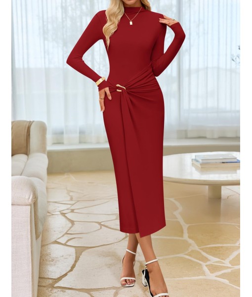 ZESICA Women's 2025 Fall Long Sleeve Bodycon Dress Mock Neck Party Cocktail Wedding Guest Long Midi Dresses