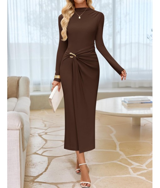 ZESICA Women's 2025 Fall Long Sleeve Bodycon Dress Mock Neck Party Cocktail Wedding Guest Long Midi Dresses