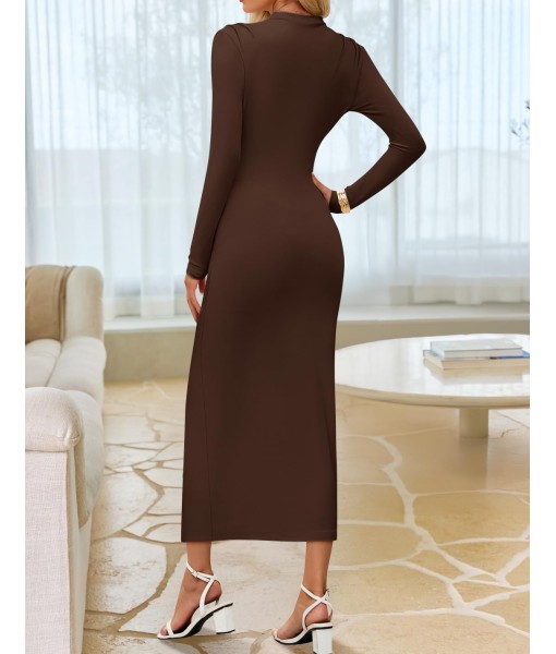 ZESICA Women's 2025 Fall Long Sleeve Bodycon Dress Mock Neck Party Cocktail Wedding Guest Long Midi Dresses