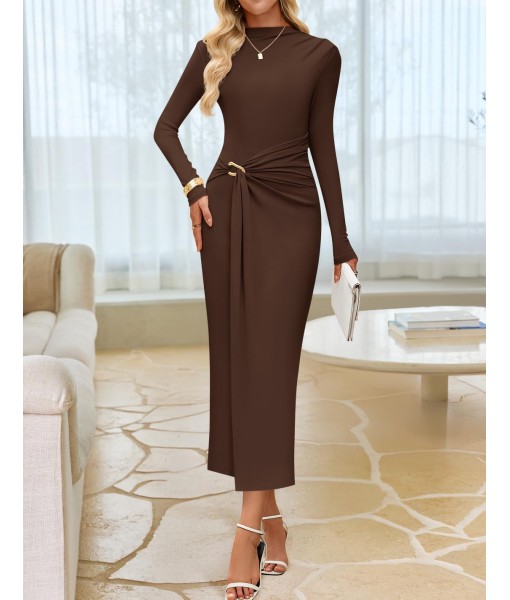 ZESICA Women's 2025 Fall Long Sleeve Bodycon Dress Mock Neck Party Cocktail Wedding Guest Long Midi Dresses