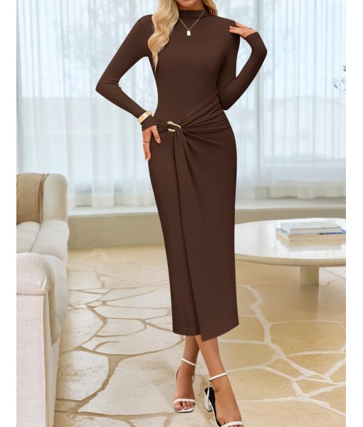 ZESICA Women's 2025 Fall Long Sleeve Bodycon Dress Mock Neck Party Cocktail Wedding Guest Long Midi Dresses