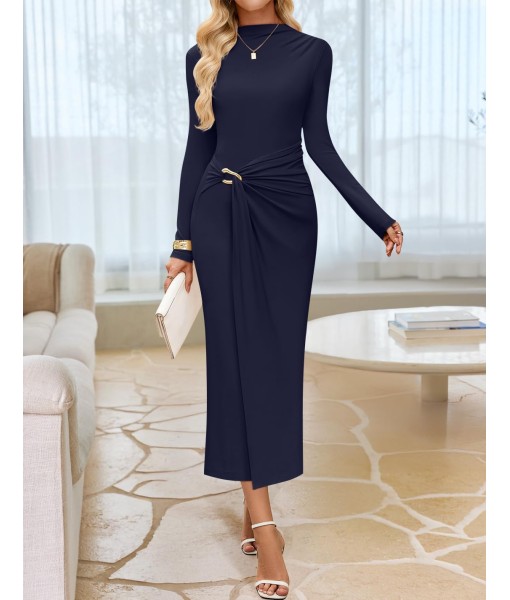 ZESICA Women's 2025 Fall Long Sleeve Bodycon Dress Mock Neck Party Cocktail Wedding Guest Long Midi Dresses