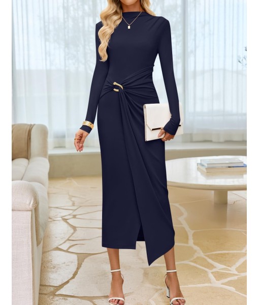 ZESICA Women's 2025 Fall Long Sleeve Bodycon Dress Mock Neck Party Cocktail Wedding Guest Long Midi Dresses