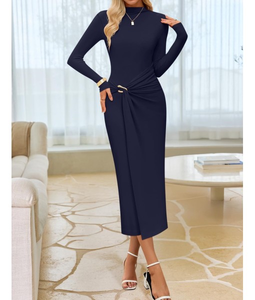 ZESICA Women's 2025 Fall Long Sleeve Bodycon Dress Mock Neck Party Cocktail Wedding Guest Long Midi Dresses