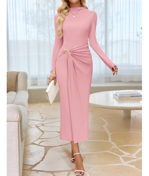 ZESICA Women's 2025 Fall Long Sleeve Bodycon Dress Mock Neck Party Cocktail Wedding Guest Long Midi Dresses