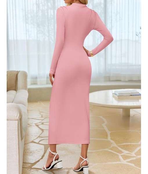 ZESICA Women's 2025 Fall Long Sleeve Bodycon Dress Mock Neck Party Cocktail Wedding Guest Long Midi Dresses
